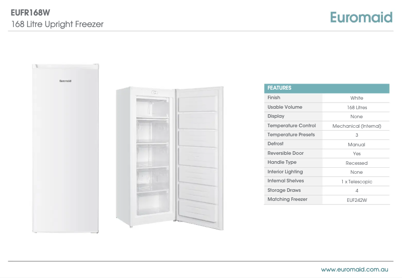 Page n°1 - Fiche technique Euromaid EUFR168W