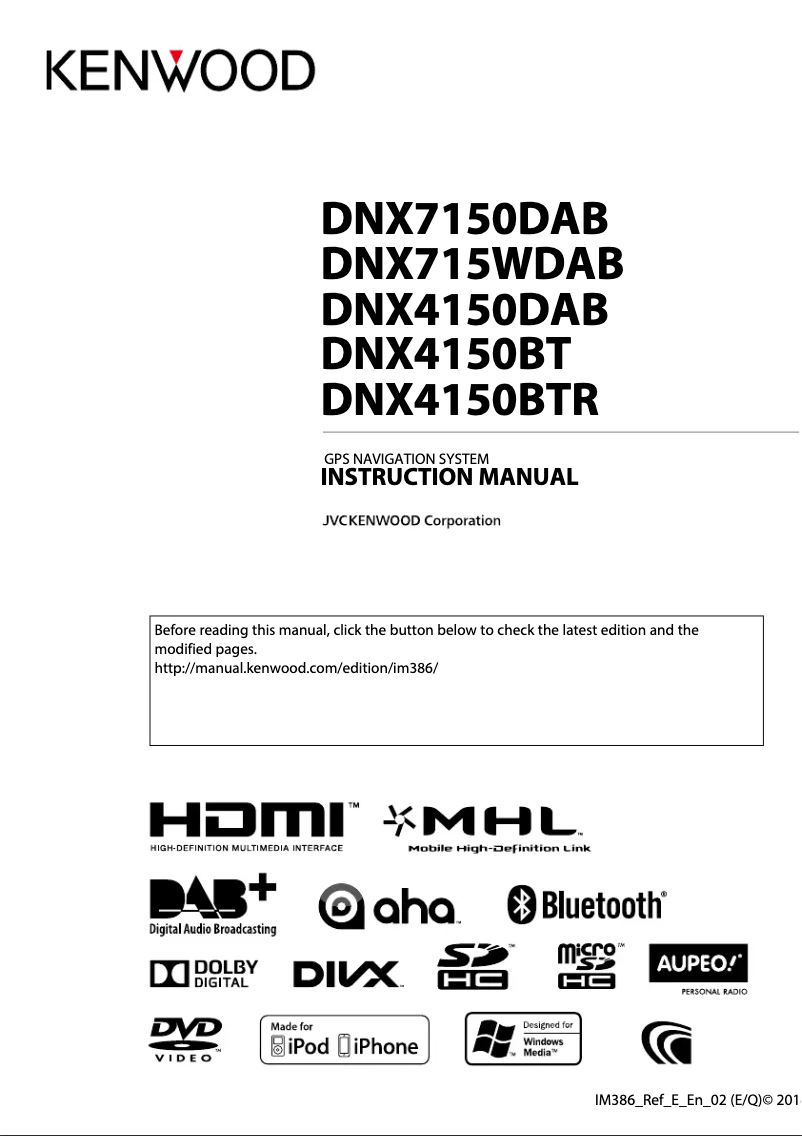 Image de la première page du manuel de l'appareil DNX715WDAB