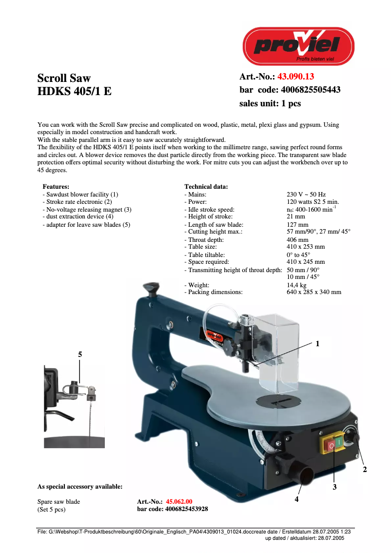 Page n°1 - Manuel utilisateur Proviel HDKS 405/1 E
