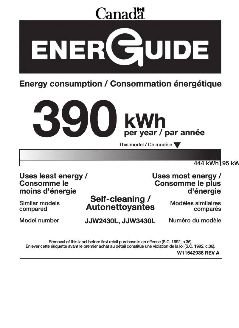 Page 1 de la notice Label énergétique JennAir JJW3430LM