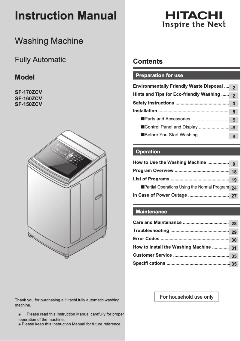 Image de la première page du manuel de l'appareil SF-170ZCV