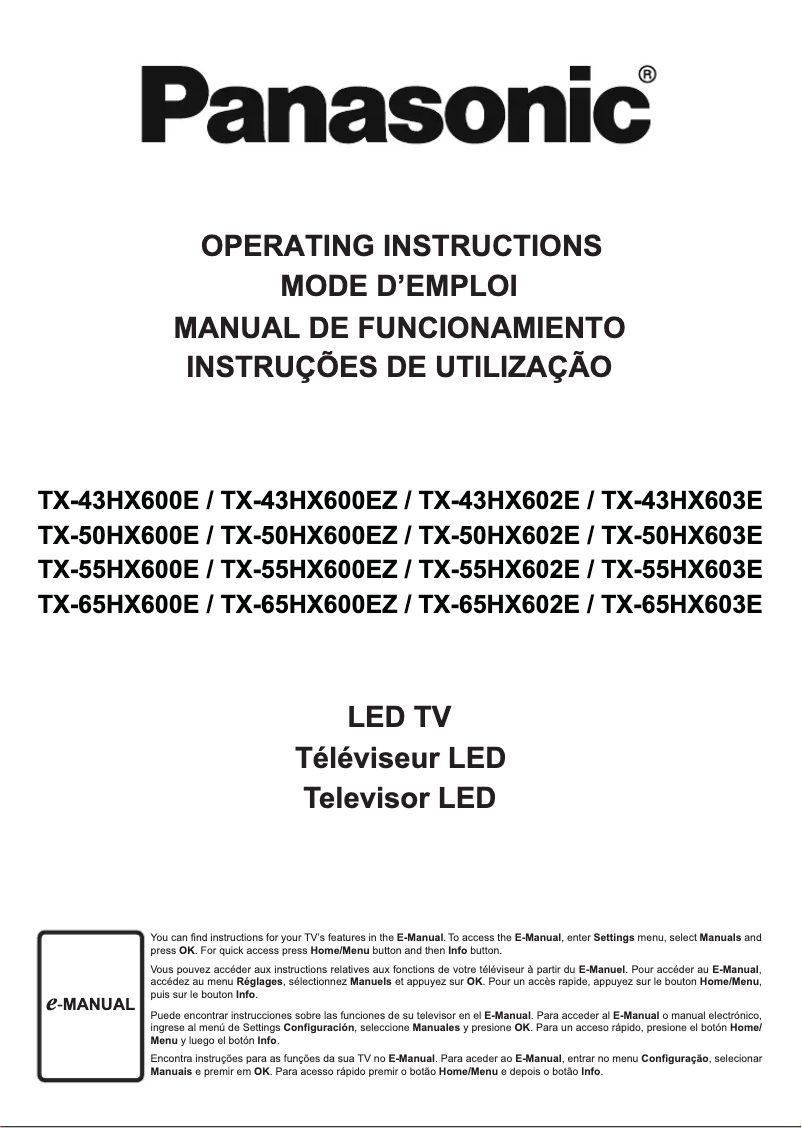 First page image of the manual for TX-50HX600E