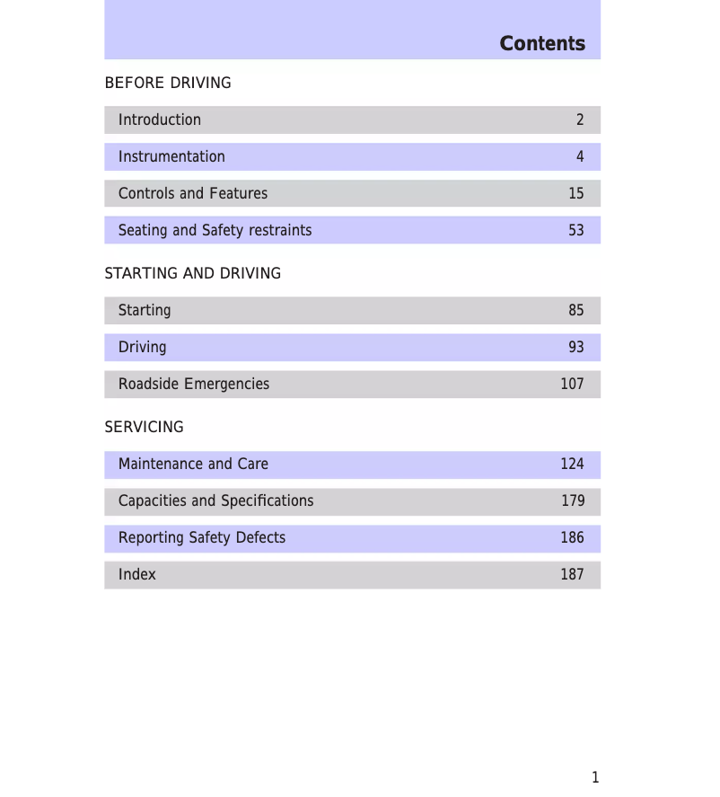 Page 1 de la notice Manuel utilisateur Mercury Tracer (1997)