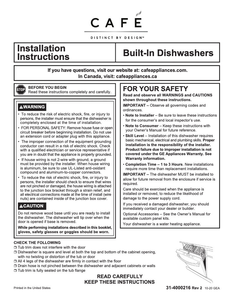 Page n°1 - Guide d'installation GE Café CDT800P2NS1