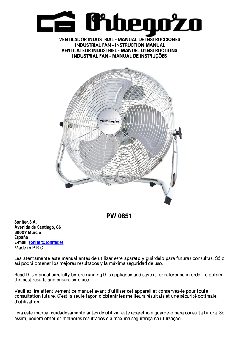 Page n°1 - Manuel utilisateur Orbegozo PW 0851