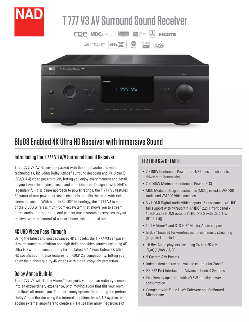 Page n°1 - Fiche technique NAD T 777