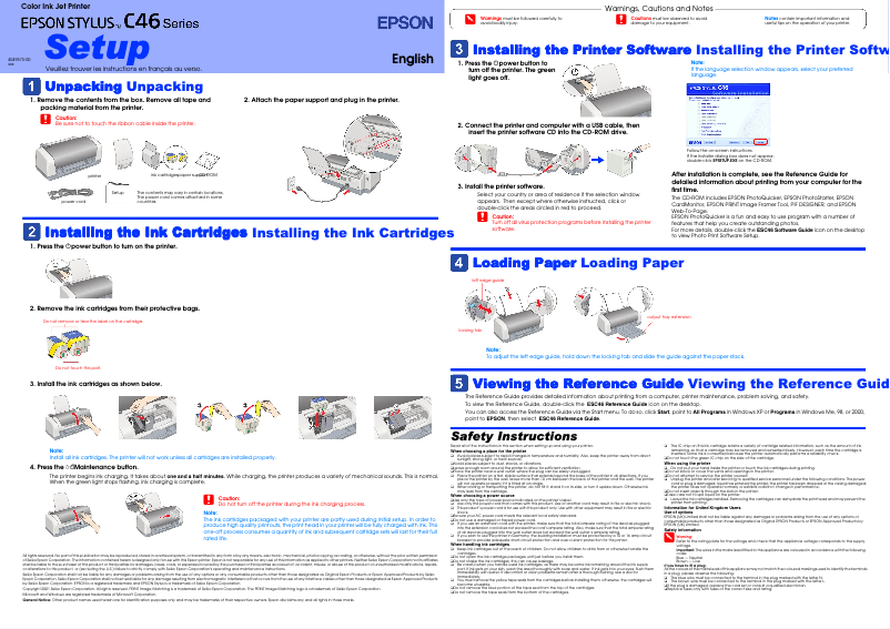 Page 1 de la notice Manuel utilisateur Epson Stylus C46