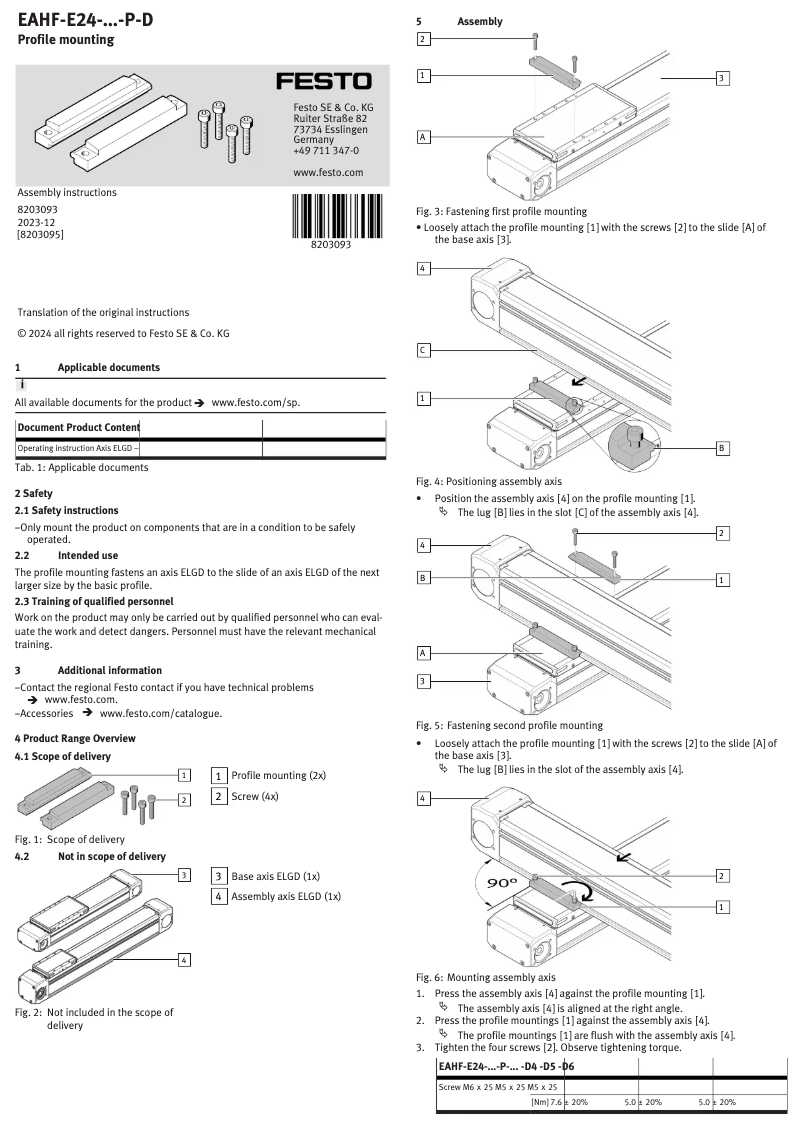 Page 1 de la notice Manuel utilisateur Festo EAHF-E24-60-P-D4