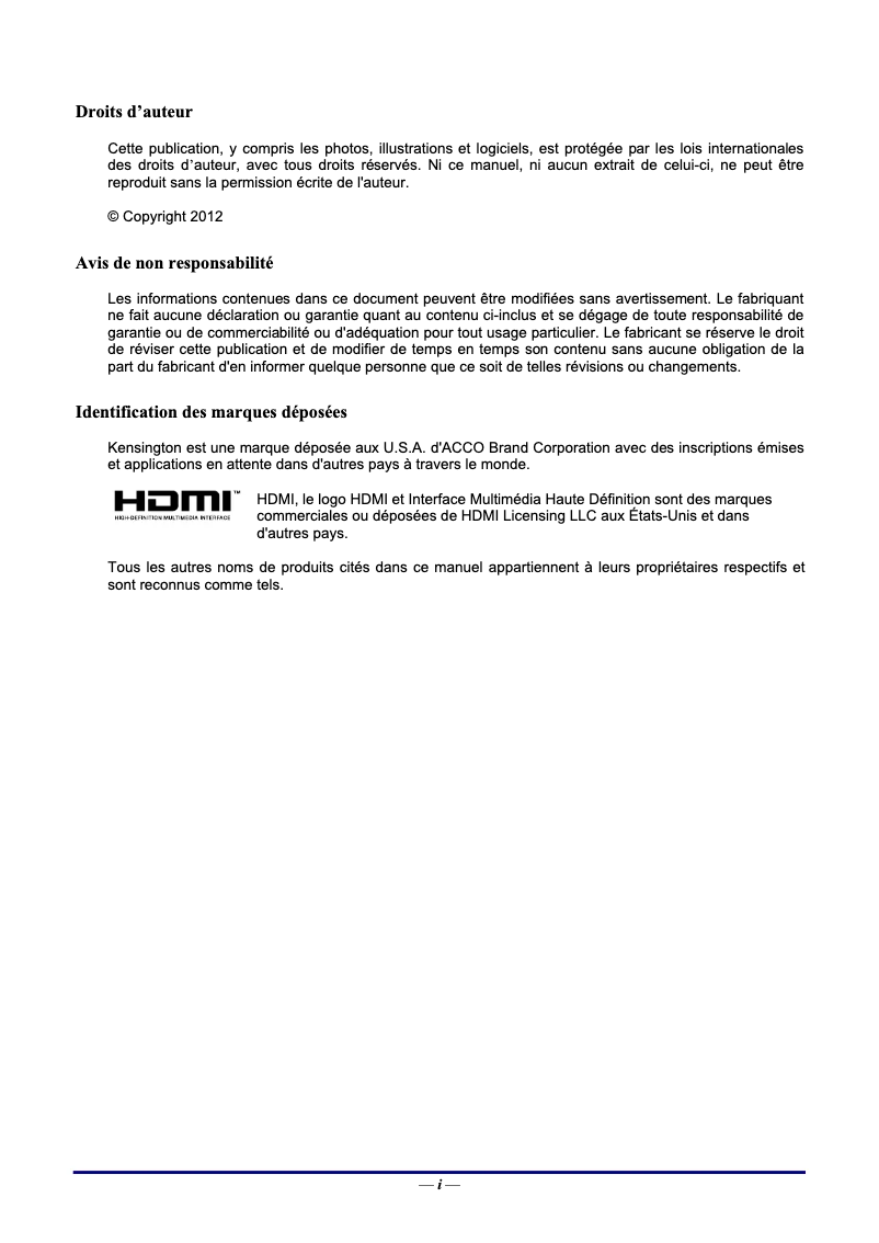 Page 1 de la notice Manuel utilisateur Vivitek D557W