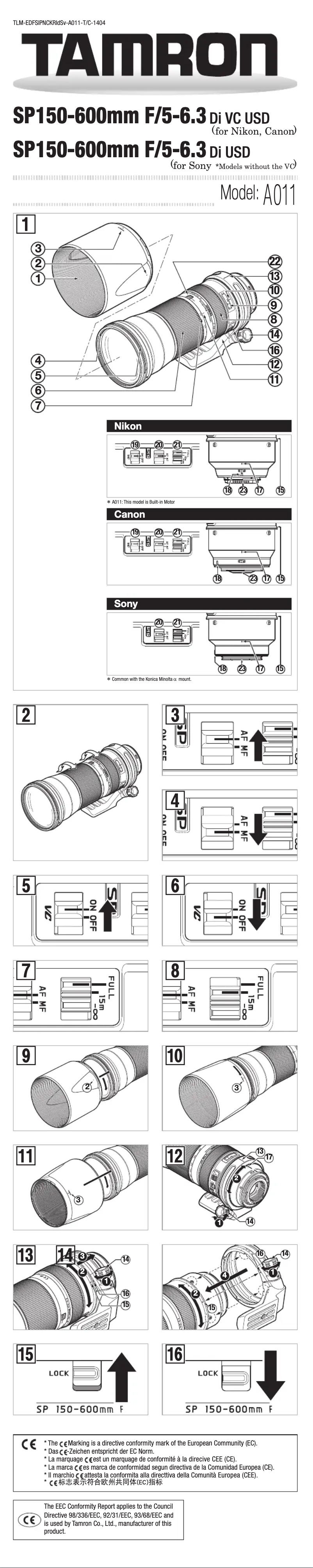 Page n°1 - Manuel utilisateur Tamron SP 150-600mm F/5-6.3 Di VC USD