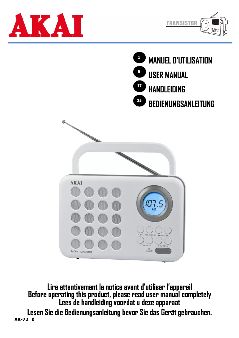 Page 1 de la notice Manuel utilisateur AKAI AR-72