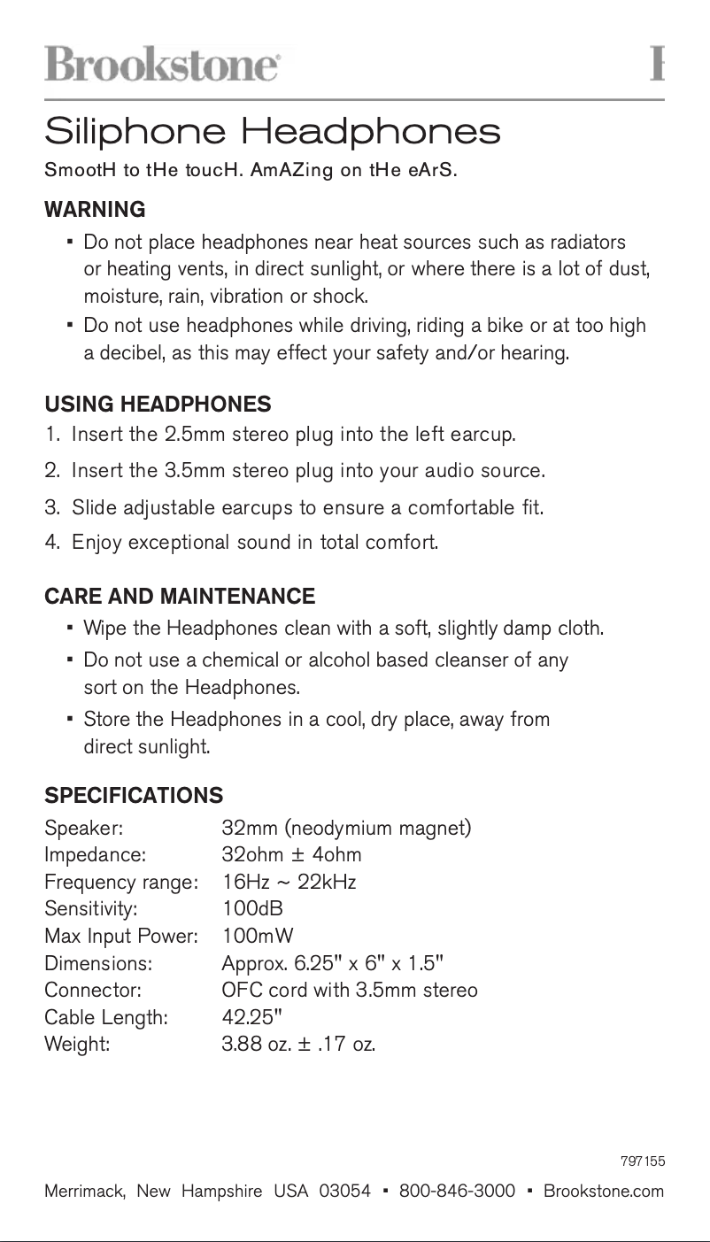 Page n°1 - Manuel utilisateur Brookstone Siliphone