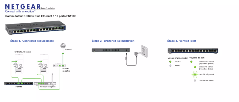 Page n°1 - Guide d'installation Netgear FS116E