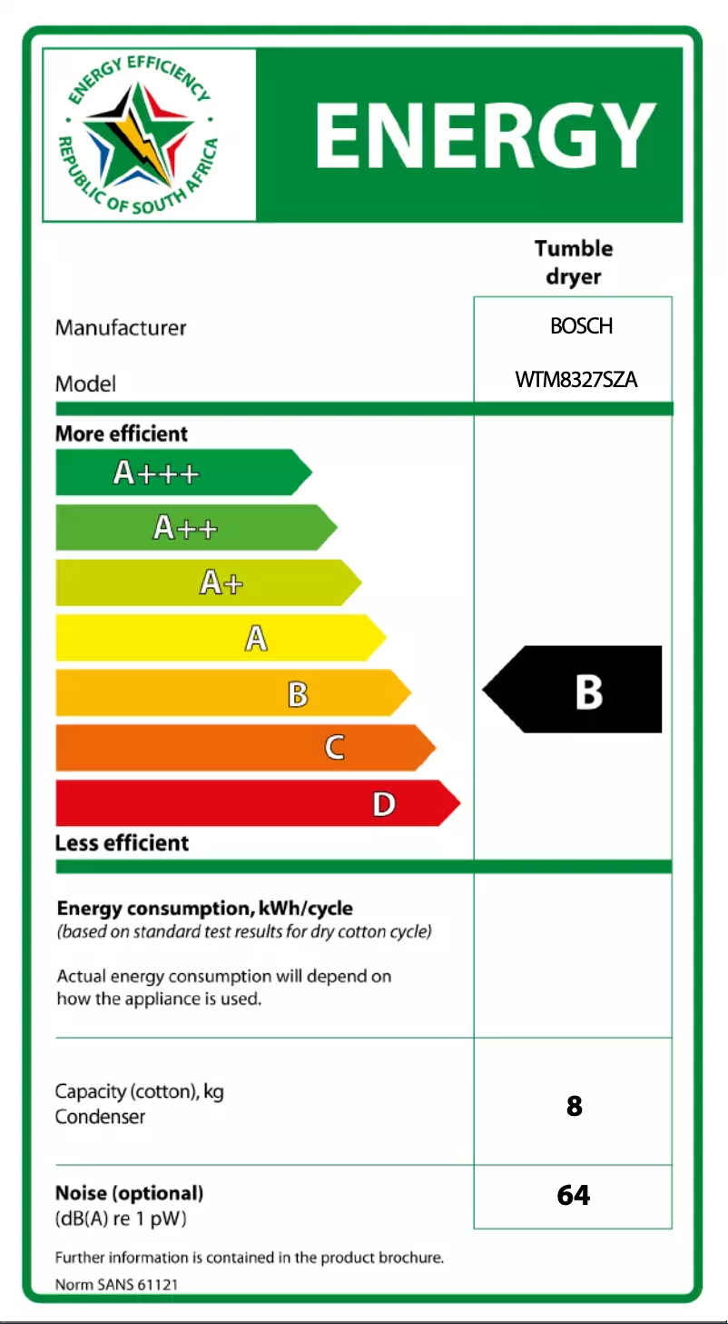 Page 1 de la notice Label énergétique Bosch WTM8327SZA