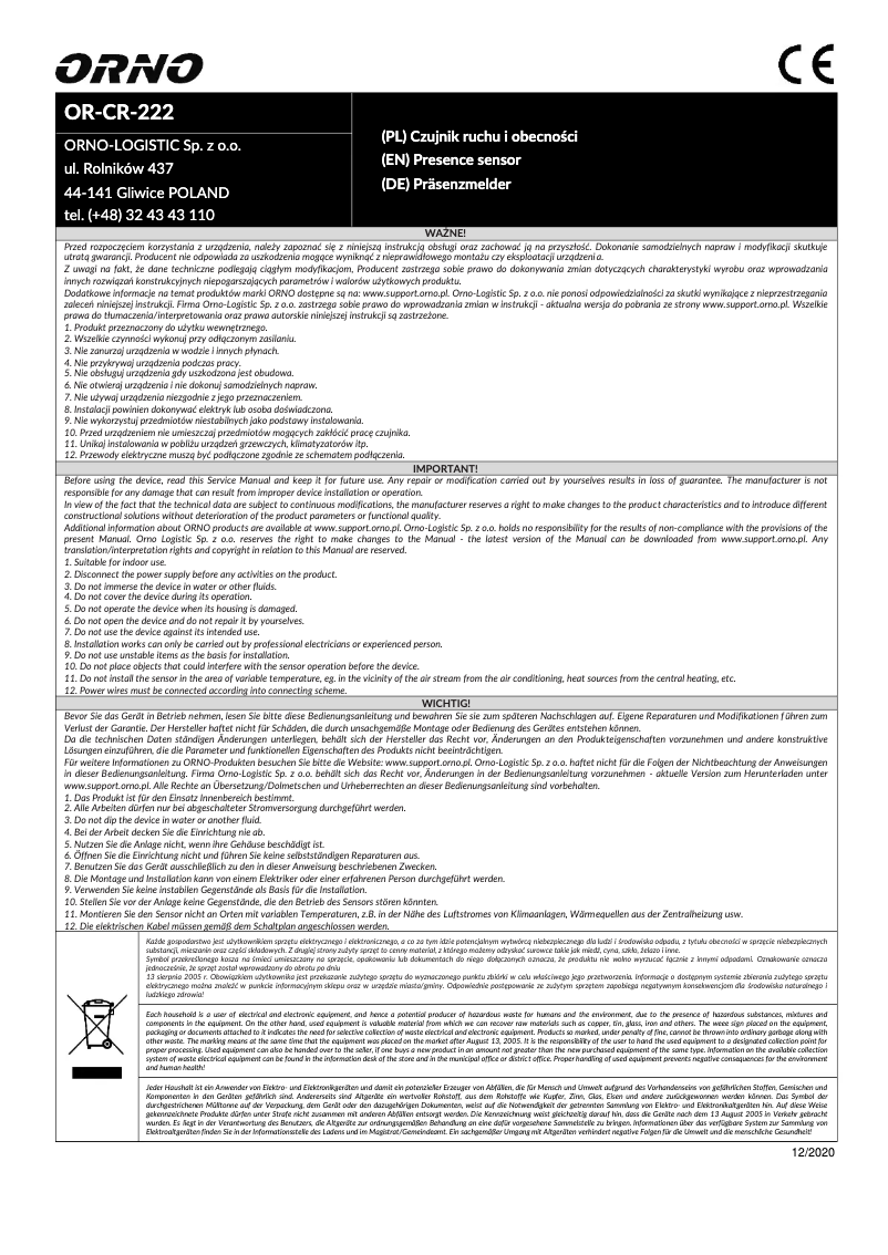 Image de la première page du manuel de l'appareil OR-CR-222