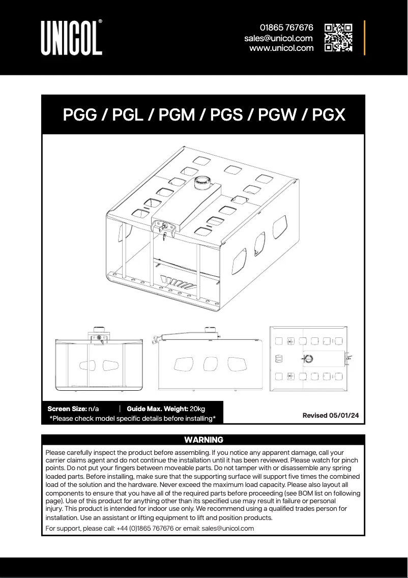 Page 1 de la notice Manuel utilisateur Unicol PGG