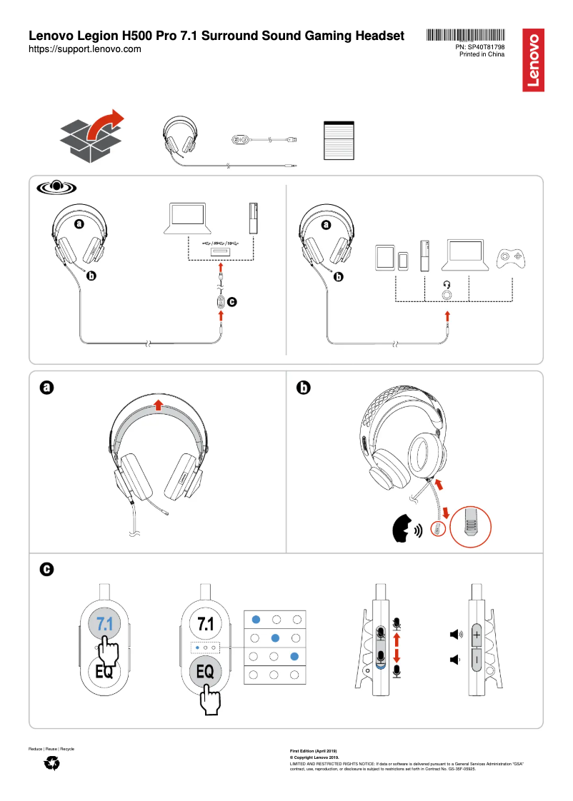 Page 1 de la notice Manuel utilisateur Lenovo Legion H500 Pro