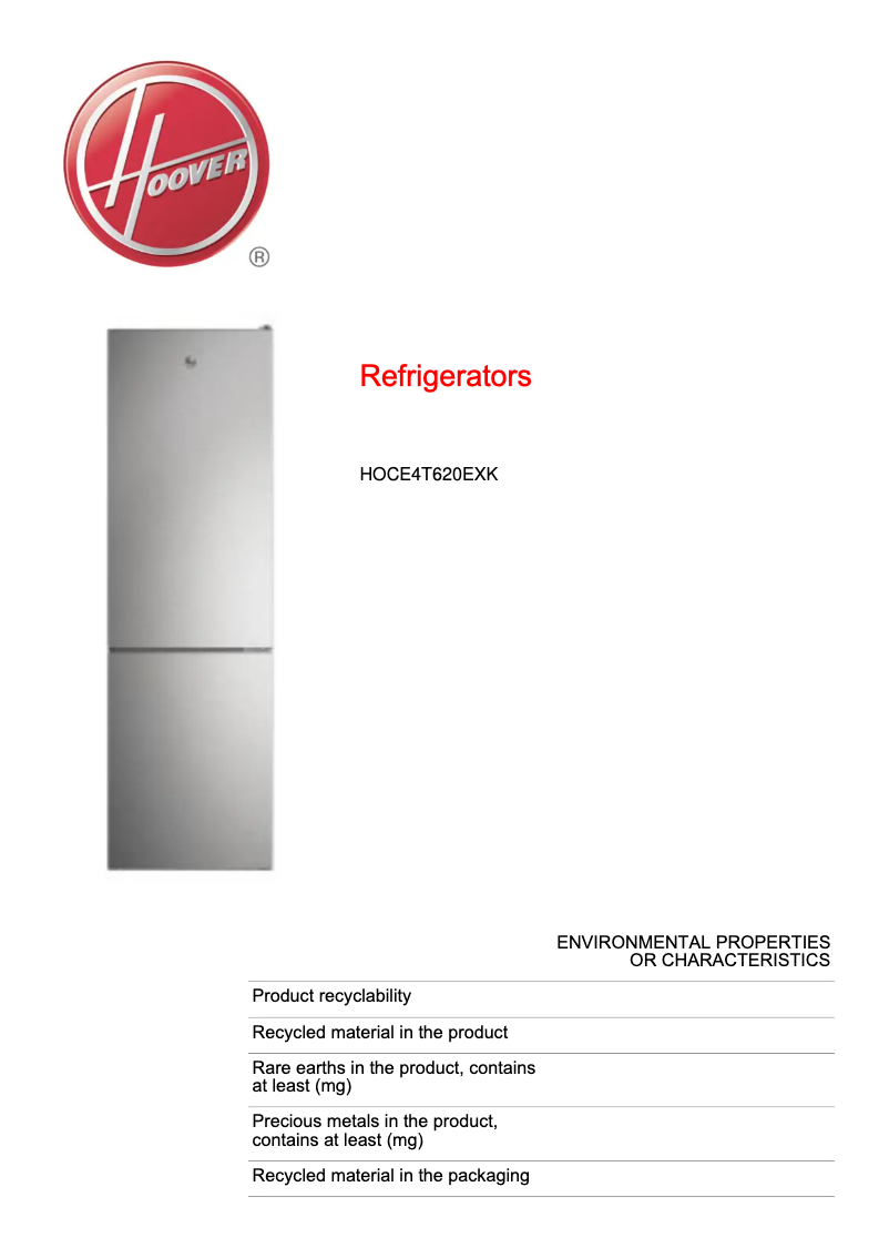 Page n°1 - Fiche technique Hoover HOCE4T620EXK