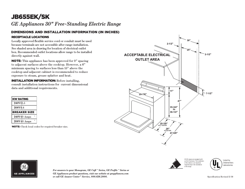 Page n°1 - Fiche technique GE JB750EJES
