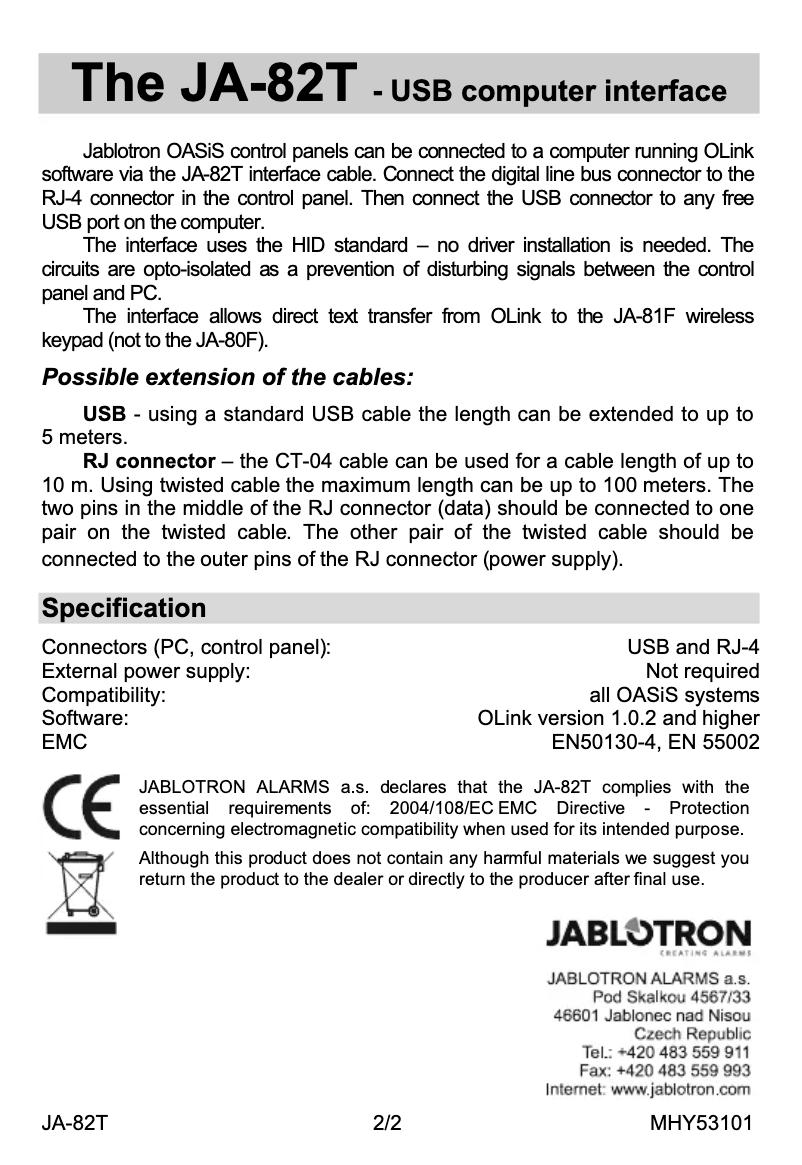 Page 1 de la notice Manuel utilisateur Joblotron JA-82T