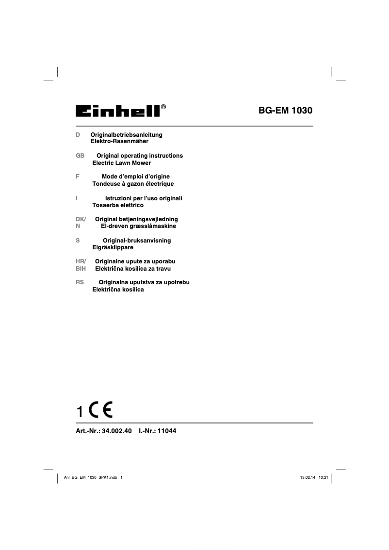 Page n°1 - Manuel utilisateur Einhell GC-EM 1030/1