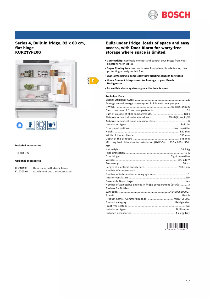 Image de la première page du manuel de l'appareil KUR21VFE0G