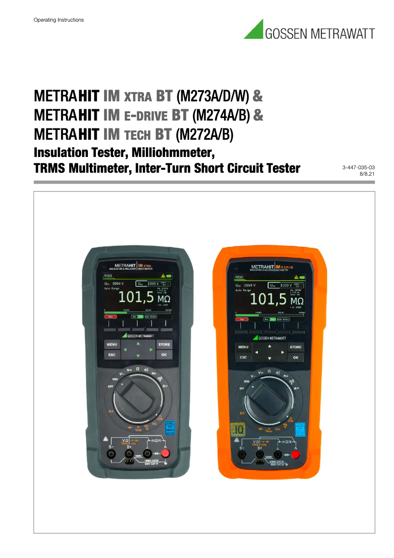 Page 1 de la notice Manuel utilisateur Gossen Metrawatt METRAHIT IM E-DRIVE BT