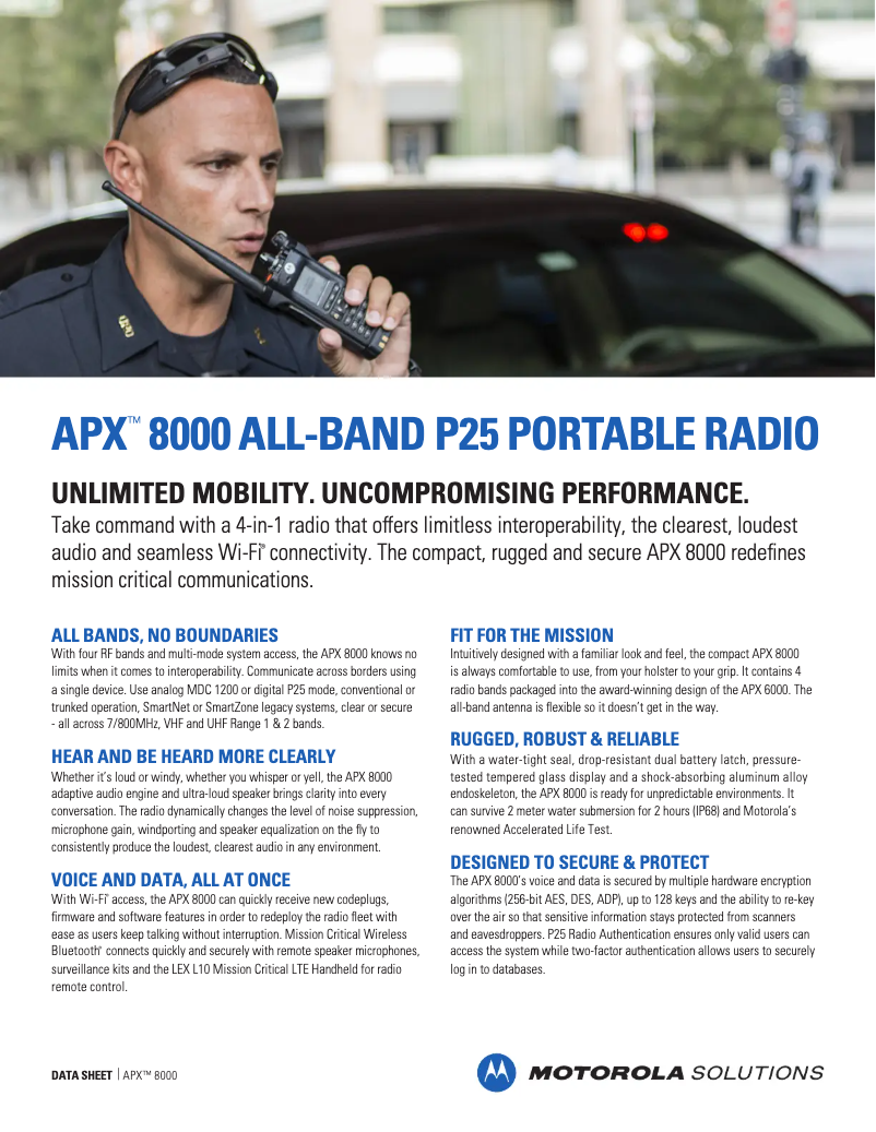 Page 1 de la notice Fiche technique Motorola APX 8000