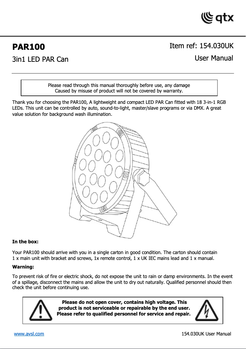 Página 1 del manual Manual de usuario Qtx PAR100
