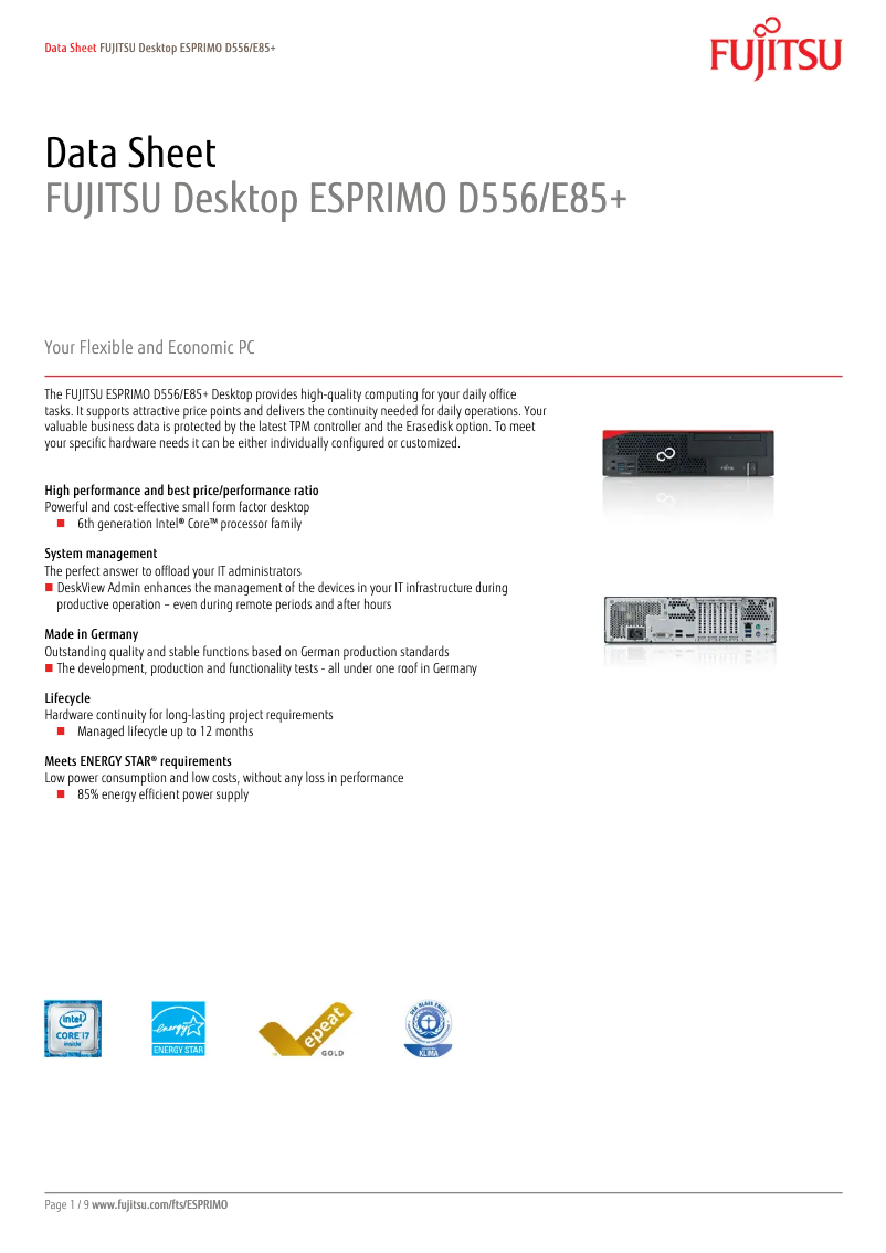 Page 1 de la notice Manuel utilisateur Fujitsu ESPRIMO 3x D556