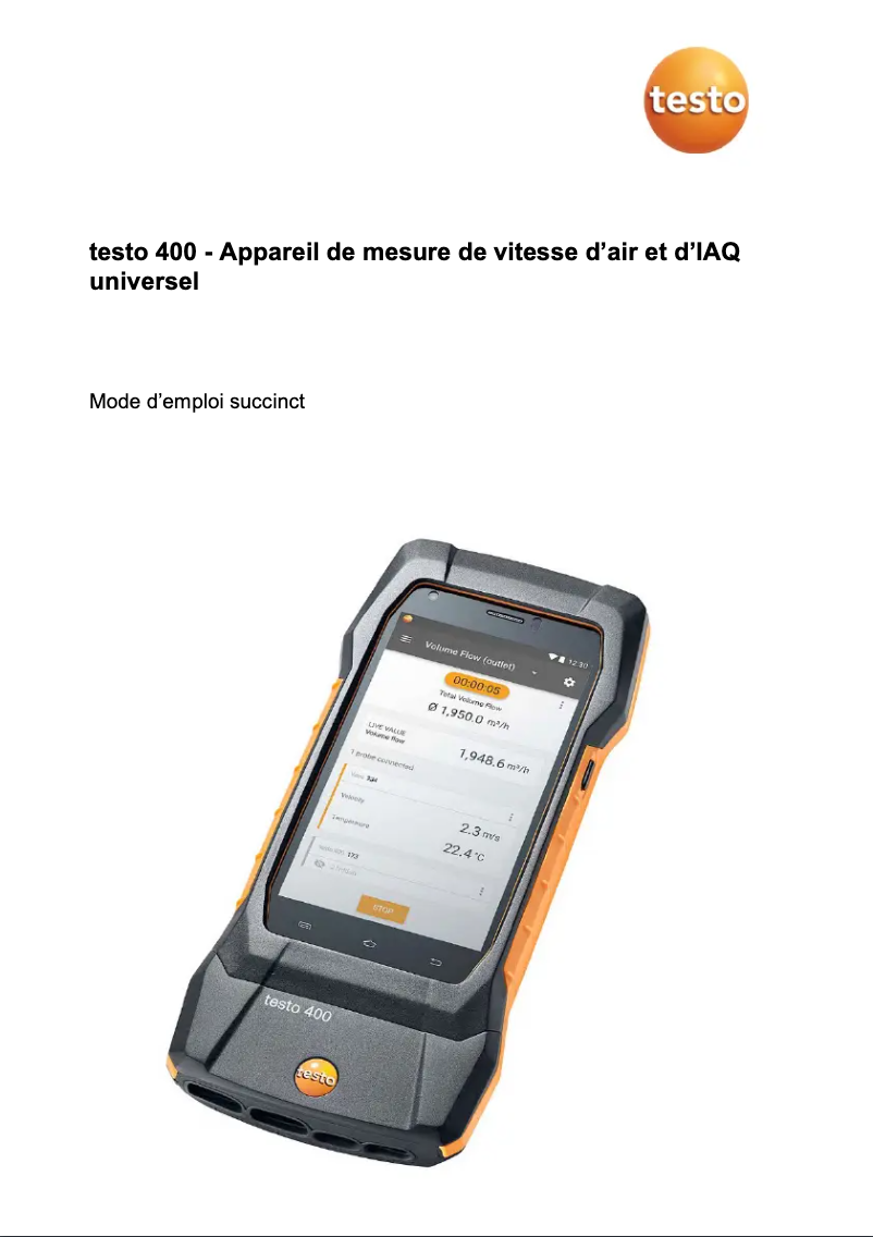 Page 1 de la notice Guide de démarrage rapide Testo 400