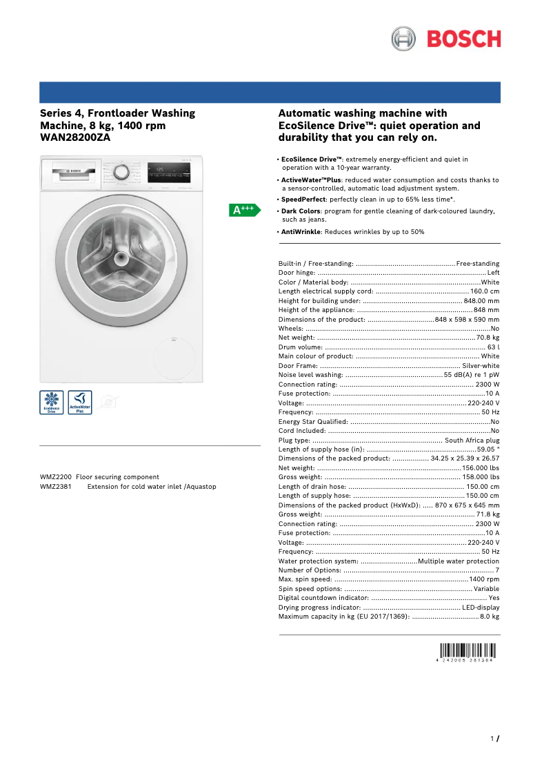 Image de la première page du manuel de l'appareil WAN28200ZA