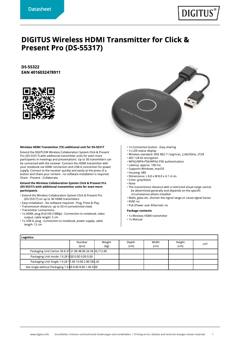 Imagen de la primera página del manual del dispositivo DS-55322