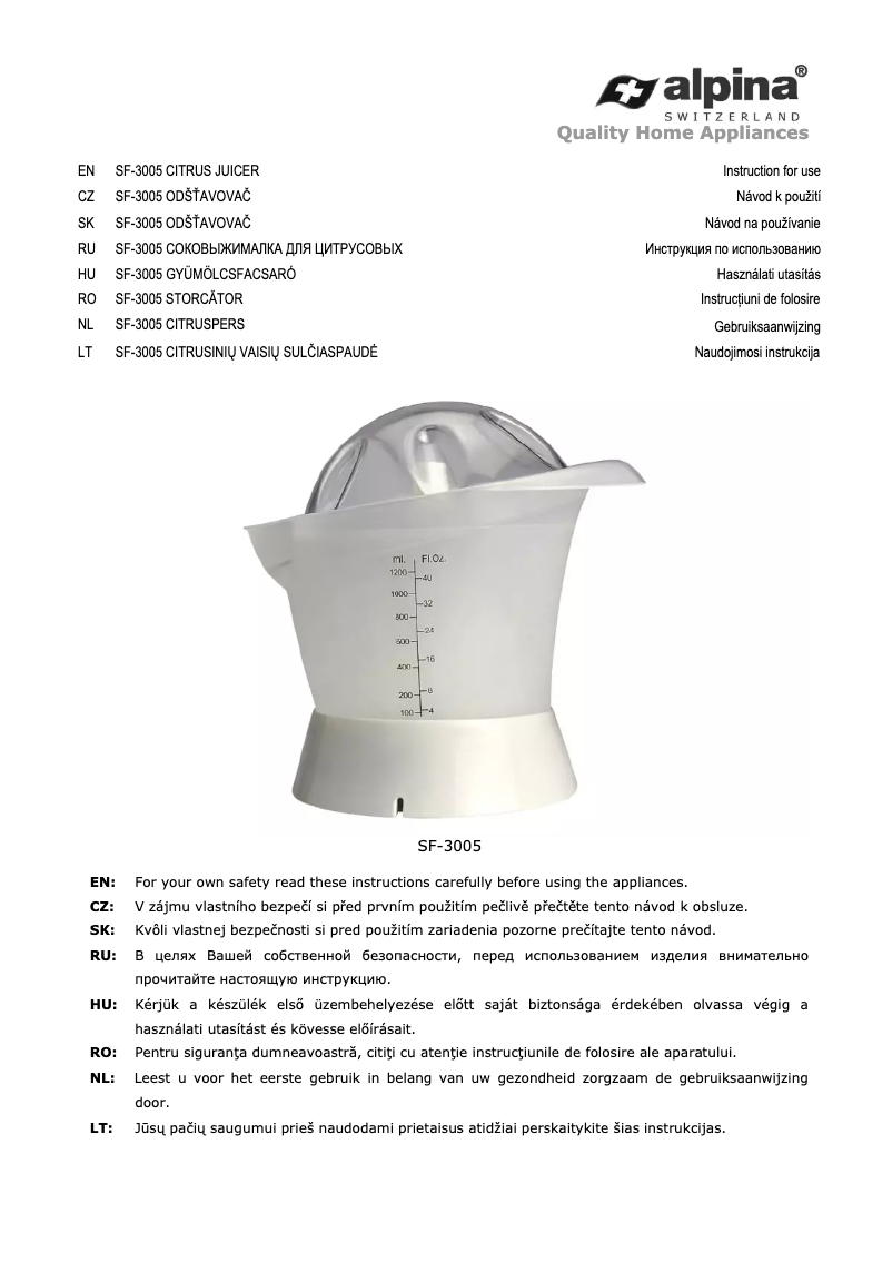 Page n°1 - Manuel utilisateur Alpina SF-3005