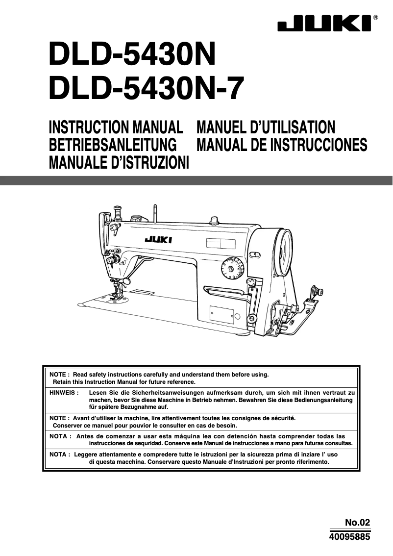 Page n°1 - Manuel utilisateur Juki DLD-5430N