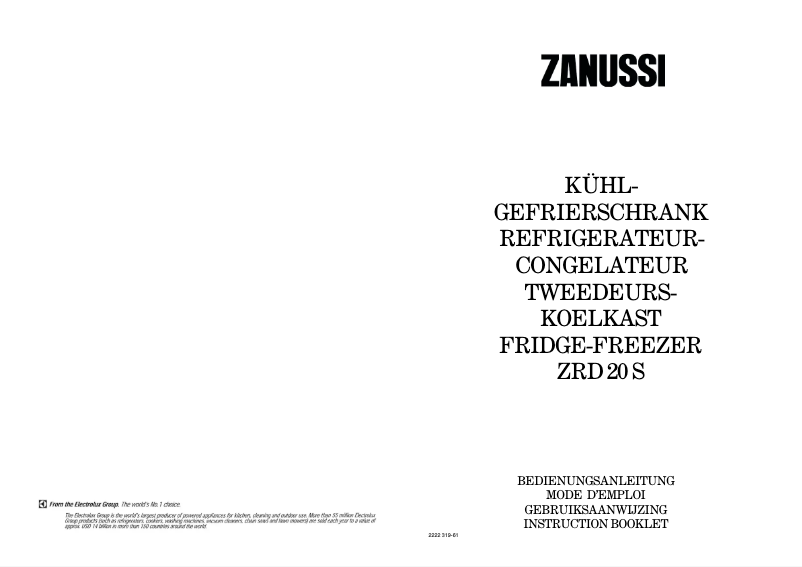 Page 1 de la notice Manuel utilisateur Zanussi ZRD 20 S