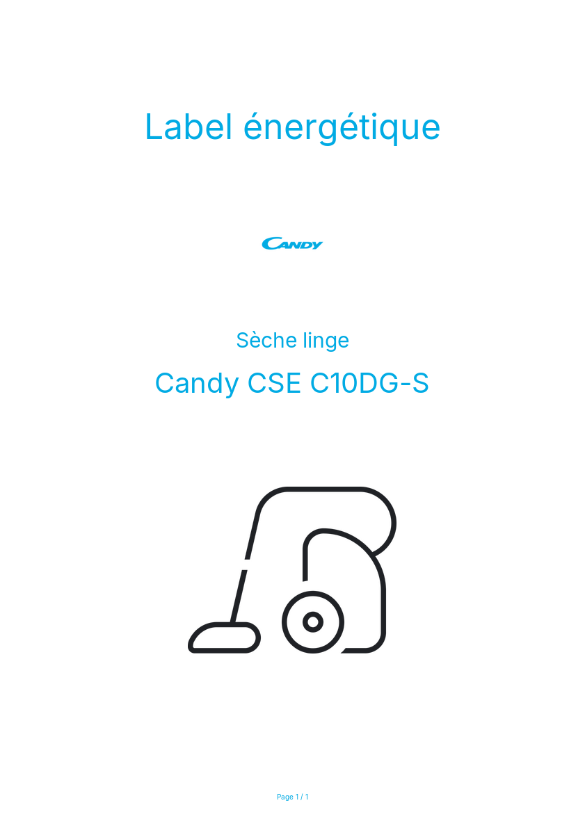 Page n°1 - Label énergétique Candy CSE C10DG-S