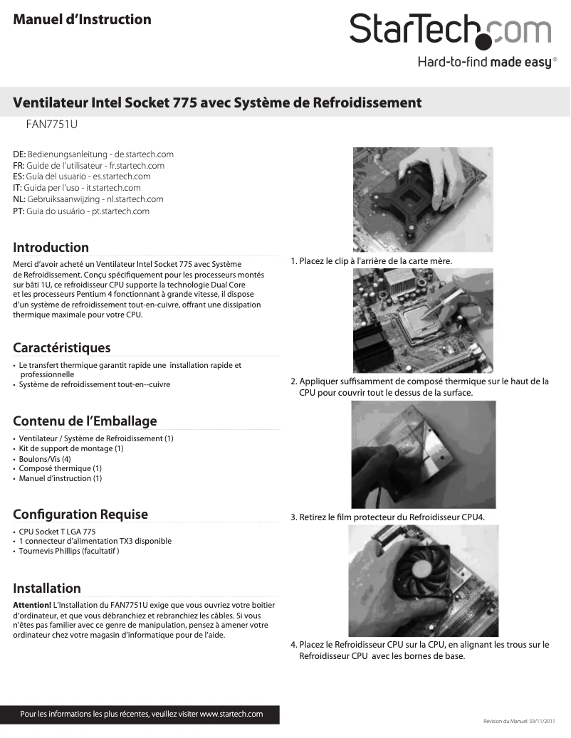 Page 1 de la notice Manuel utilisateur StarTech.com FAN7751U