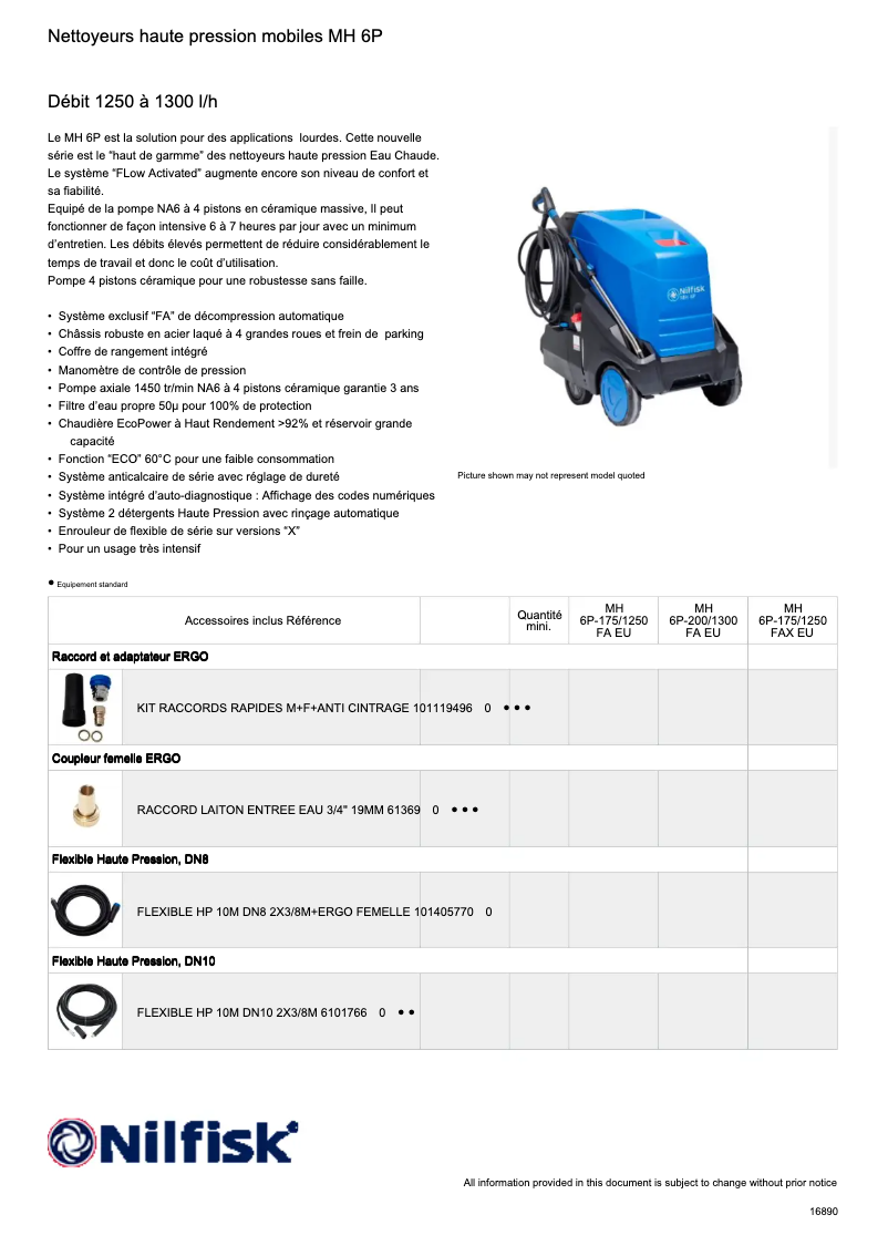 Page 1 de la notice Fiche technique Nilfisk MH 6