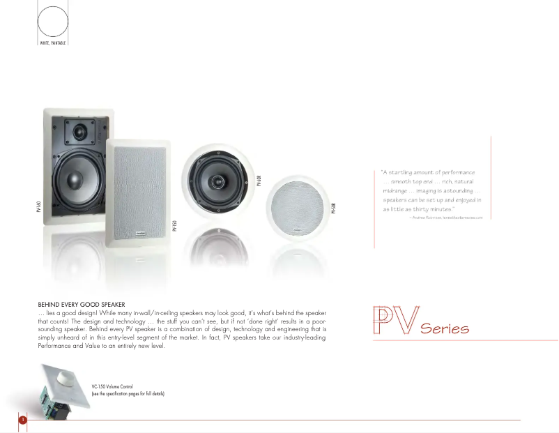 Page 1 of the manual Technical Sheet Paradigm PV-150