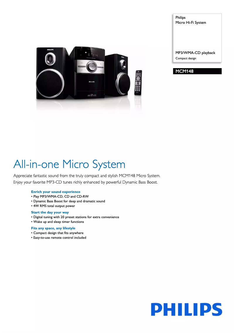 Página 1 del manual Folleto Philips MCM148