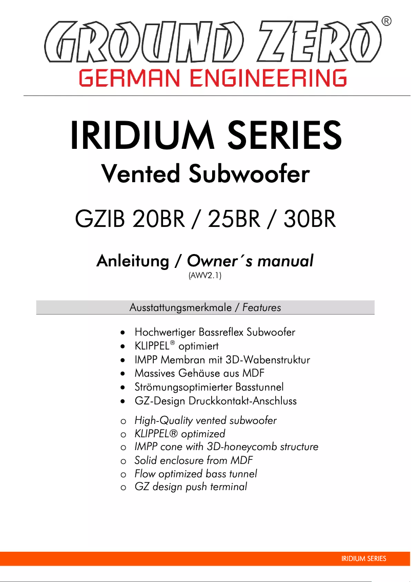 Page 1 de la notice Manuel utilisateur Ground Zero GZIB 20BR