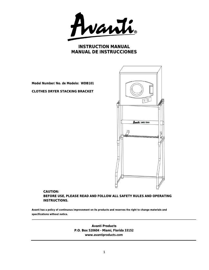 Page n°1 - Manuel utilisateur Avanti WDB101