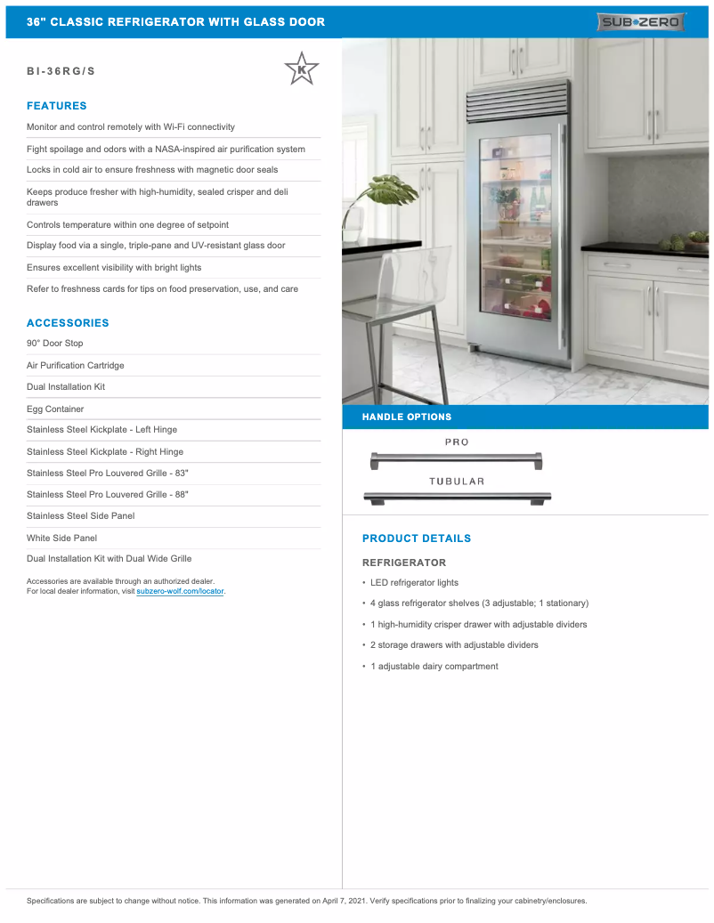 Page 1 de la notice Manuel utilisateur Sub-Zero BI-36RG/S/TH-RH