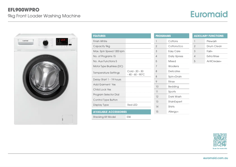 Page n°1 - Fiche technique Euromaid EFL900WPRO