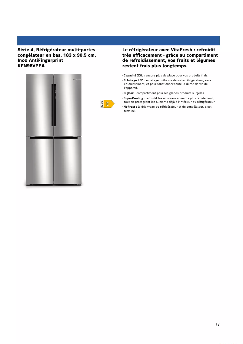 Page n°1 - Fiche technique Bosch KFN96VPEA
