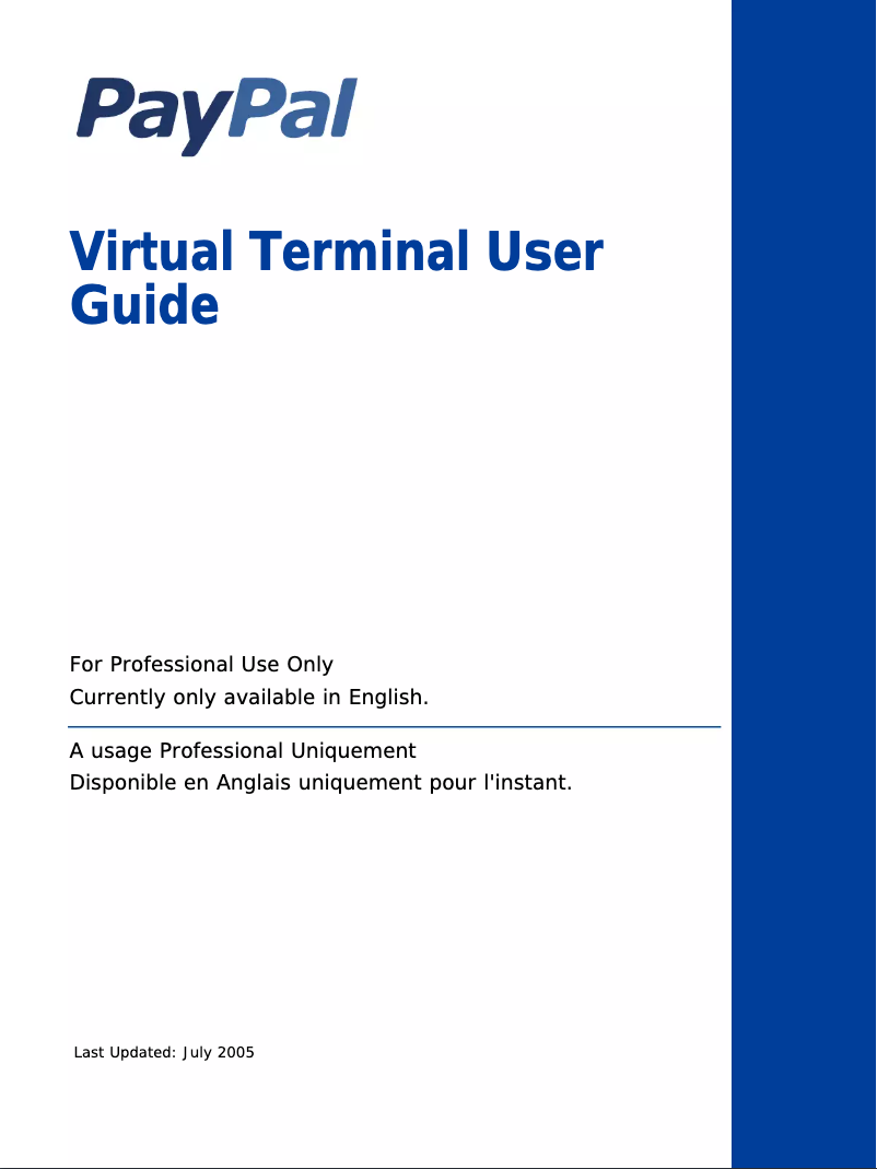 Page n°1 - Manuel utilisateur PayPal Virtual Terminal (2005)