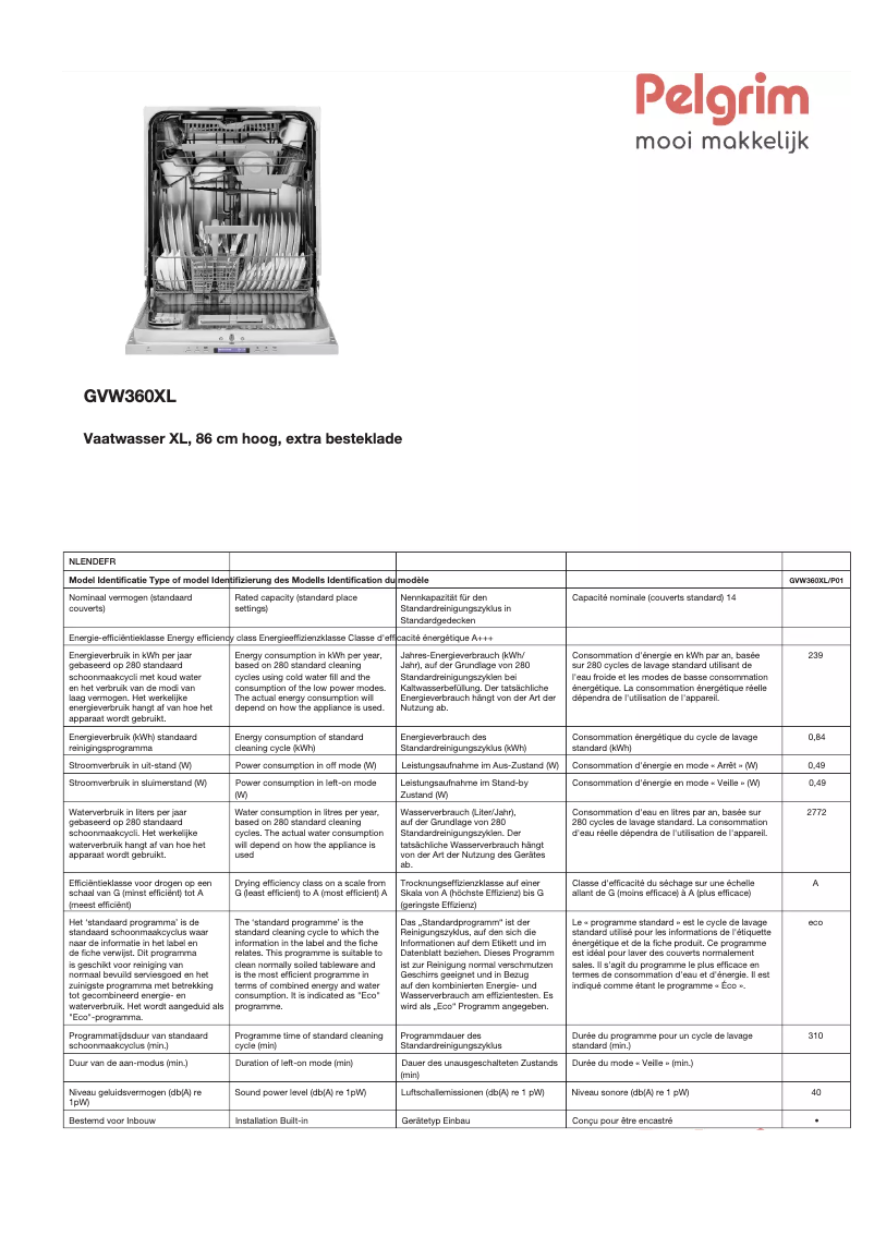 Image de la première page du manuel de l'appareil GVW360XL