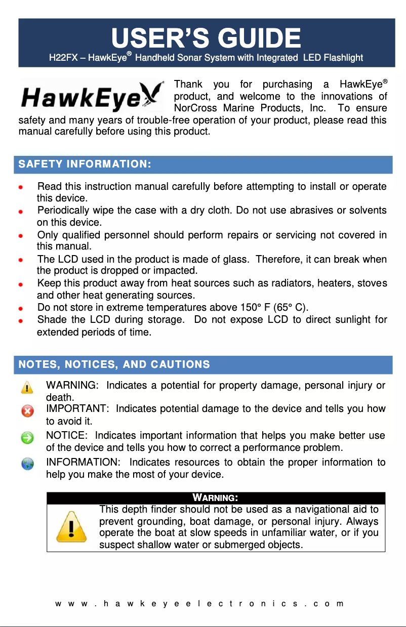 Page 1 de la notice Manuel utilisateur HawkEye H22FX