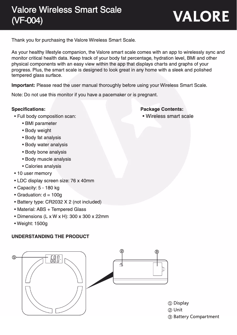 Page n°1 - Manuel utilisateur Valore VF-004